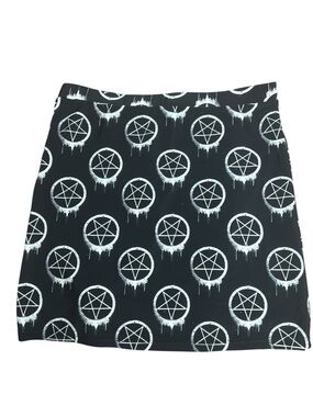 Black‎ Pentagram Print Mini Skirt - Gothic Pencil Style